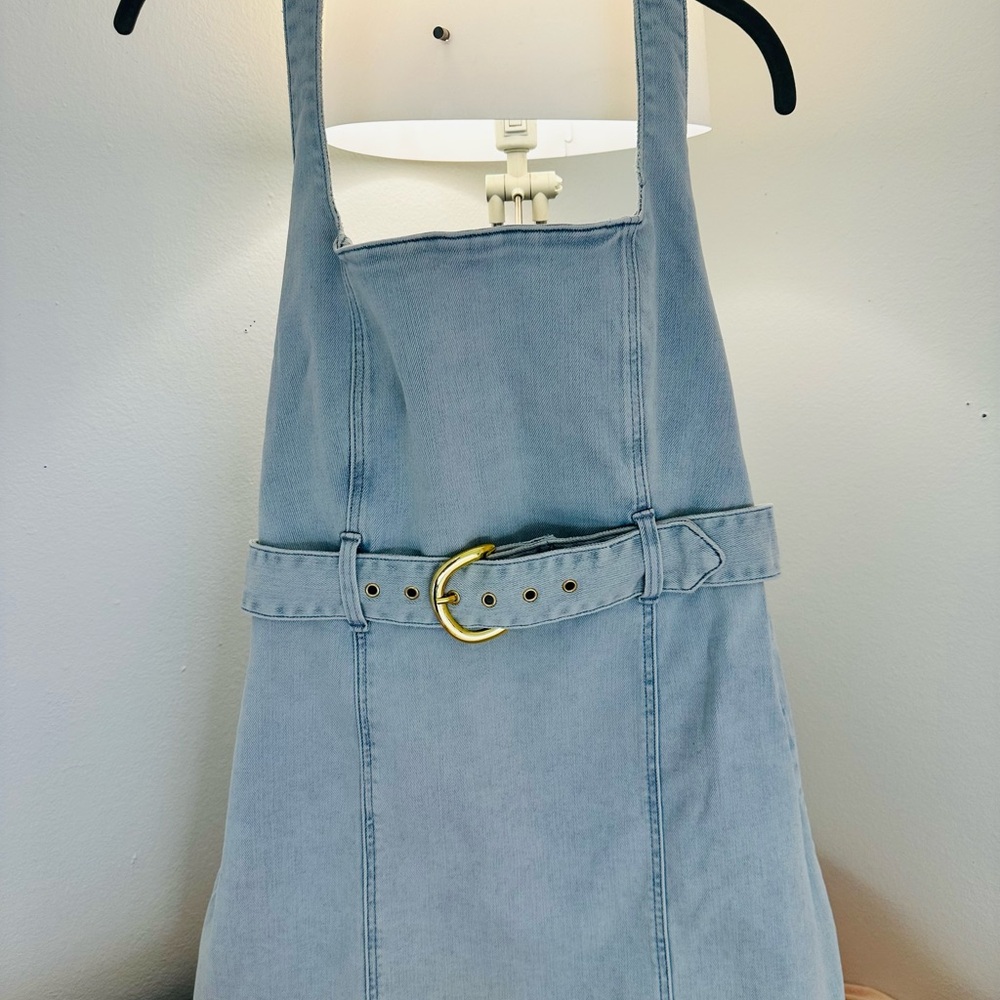 Denim Duncan Halter Dress with Gold Belt